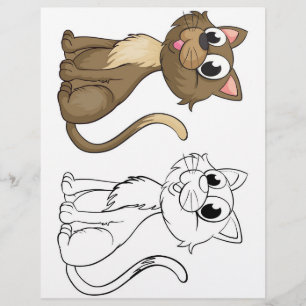 Flyer Página de colorir gato de desenho animado