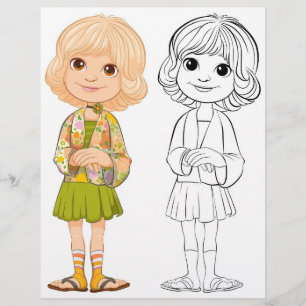 Flyer Página de colorir uma garota de desenho animado