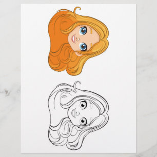 Flyer Página para colorir cabeça de menina de desenho an