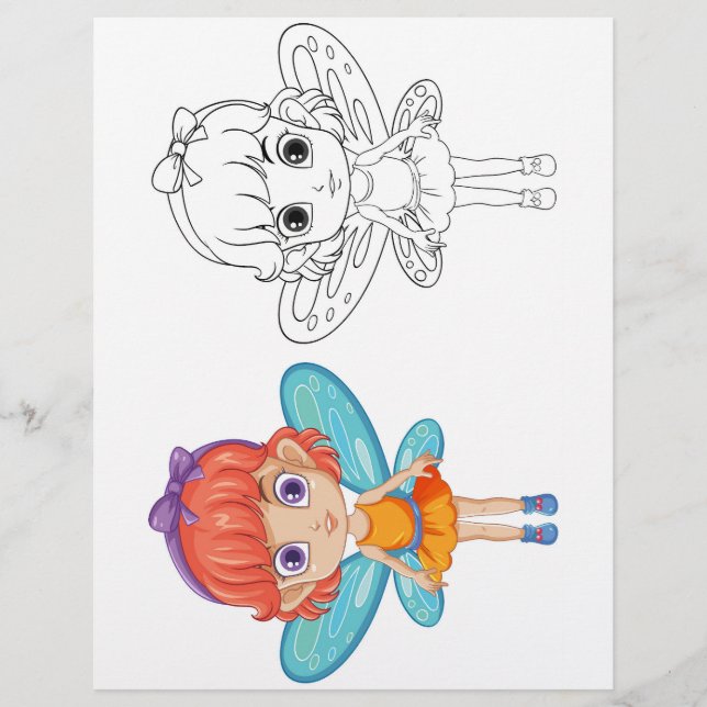 Flyer Página para colorir da Menina Fada Fofa (Frente)