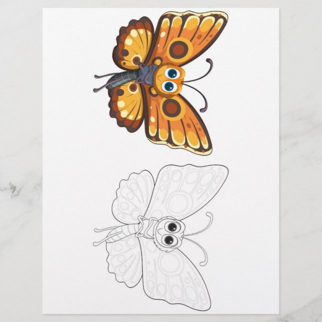 Flyer Página para colorir de borboleta fofa (Frente)