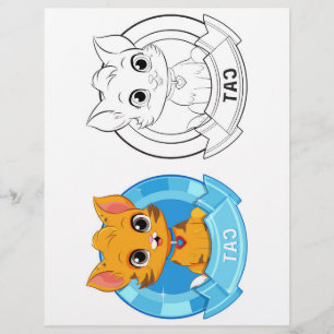 Flyer Página para colorir de gato de desenho animado fof