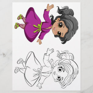 Flyer Página para colorir de menina dançando fofa