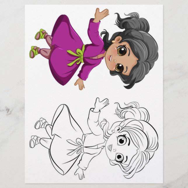 Flyer Página para colorir de menina dançando fofa (Frente)
