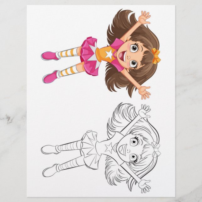 Flyer Página para colorir de menina dançando fofa (Frente)
