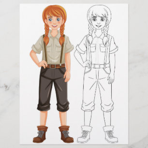 Flyer Página para colorir de menina de desenho animado f