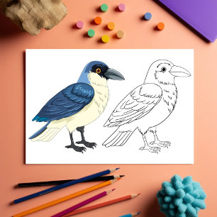Flyer Página para colorir de pássaro de desenho animado 