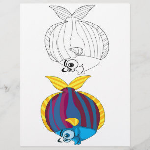 Flyer Página para colorir de peixe de desenho animado fo