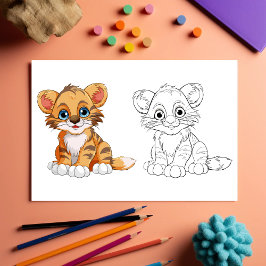 Flyer Página para colorir de tigre de desenho animado fo