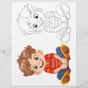 Flyer Página para colorir menino de desenho animado fofo