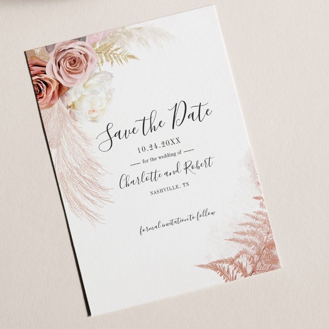 Flyer Pampas Grass Terracotta Salve a Data (Pampas Grass Script Wedding Save the Date Announcement)