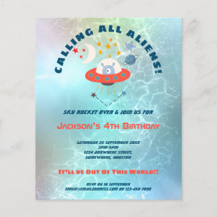 Flyer PAPEL Aliens 4.o convite de festas de aniversár