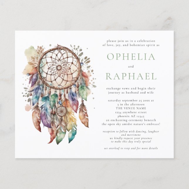 Flyer PAPEL Boho Colorful Dreamcatcher Wedding Sage (Frente)