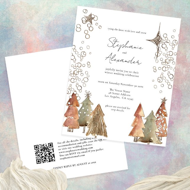 Flyer PAPEL Boho Trees Estrelas Código QR Casamento de N (Front and back view)