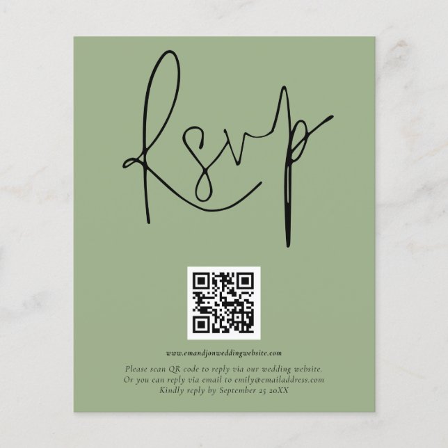 Flyer PAPEL | Código QR Script Wedding Sage RSVP (Frente)