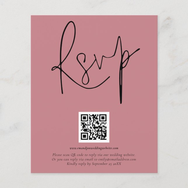 Flyer PAPEL | Código QR Script Wedsty Rosa RSVP (Frente)
