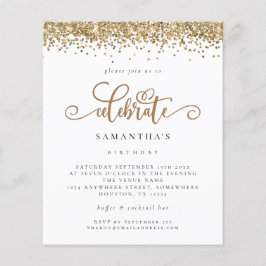 Flyer PAPEL | Convite de Aniversário Glitter Dourado Cel