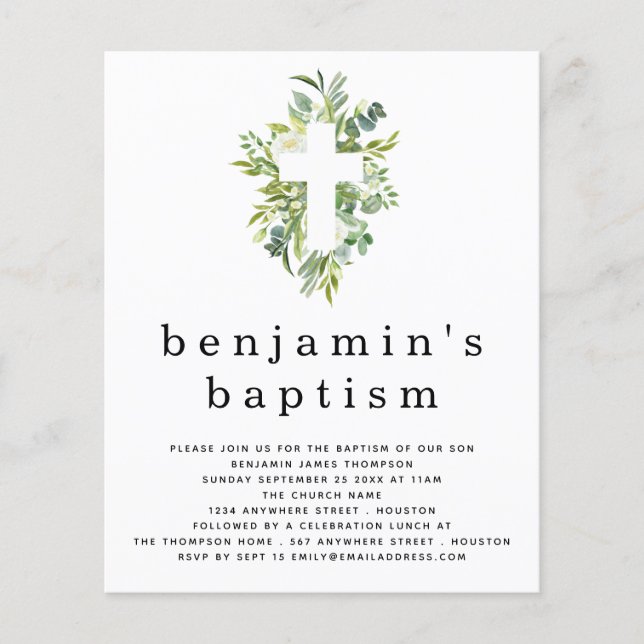 Flyer PAPEL | Convite Eucalyptus Cross Baptism (Frente)