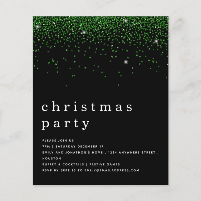 Flyer PAPEL | Convite Preto de Festa de Natal com Brilho (Frente)