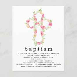 Flyer PAPEL cor-de-rosa Florais Cruzados Convite Batismo