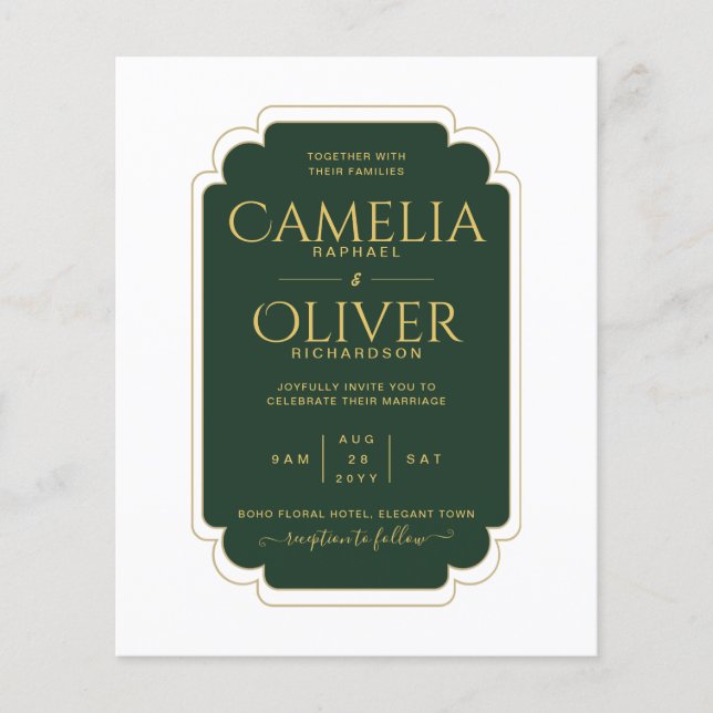 Flyer PAPEL DE CASAMENTO DE MONOCHROME Dourado Emerald G (Frente)