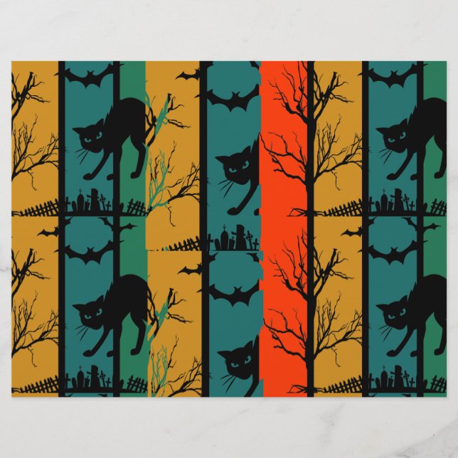 Flyer Papel de Escrapbook para Festas de Gato Halloween (Frente)