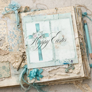 Flyer Papel de Scrapbook Azul Turquesa Páscoa Cristã Ele