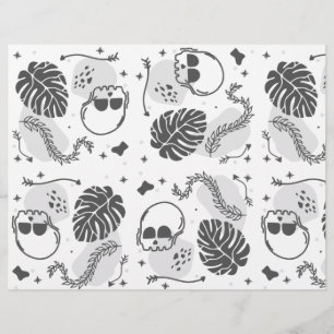 Flyer Papel de Scrapbook de Crânios e Folhas de Hallowee