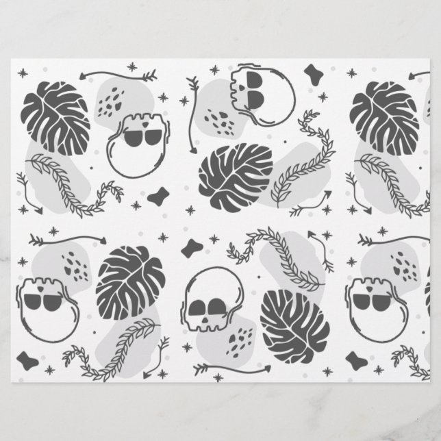 Flyer Papel de Scrapbook de Crânios e Folhas de Hallowee (Frente)