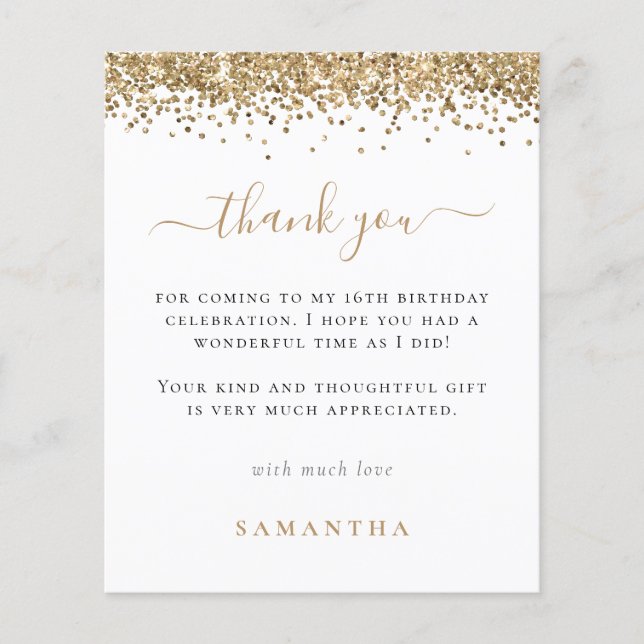 Flyer PAPEL | Dourada Foto Glitter Sweet 16 Obrigado (Frente)