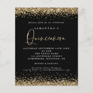 Flyer PAPEL   Dourado Glitter Quinceañera 15 Party Blac