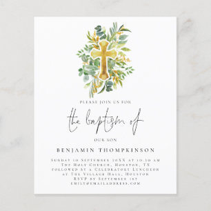 Flyer PAPEL Eucalyptus Cross Baptism Teal Invite