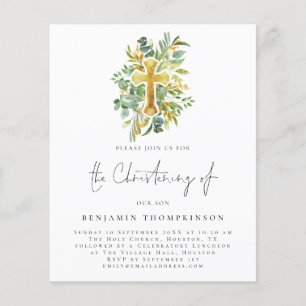 Flyer PAPEL   Eucalyptus Cross Christening Teal Invite