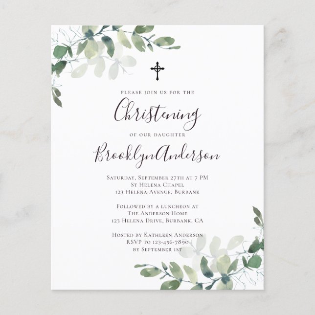 Flyer PAPEL Eucalyptus Greenery Christening Convite (Frente)