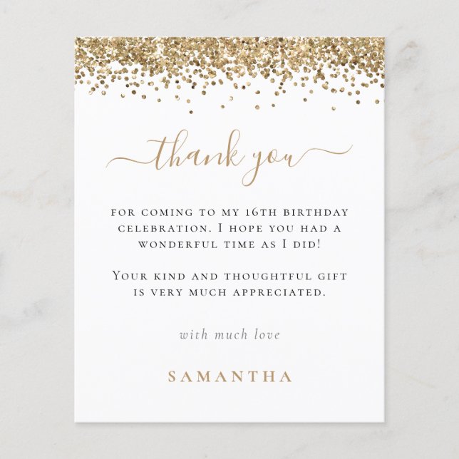 Flyer PAPEL | Foto Brilho Dourado Agradecimento Doce 16 (Frente)