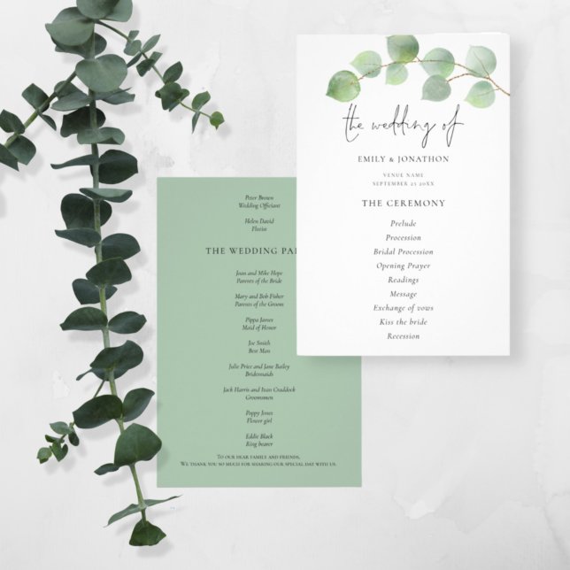 Flyer PAPEL | Programa de Casamento Eucalyptus Moderno (Criador carregado)