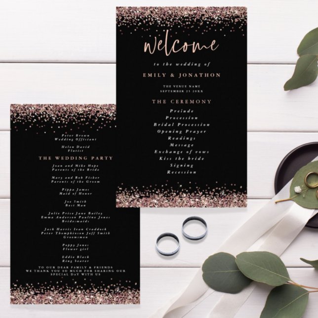Flyer PAPEL | Programa de Casamento Preto com Brilho Dou (Criador carregado)