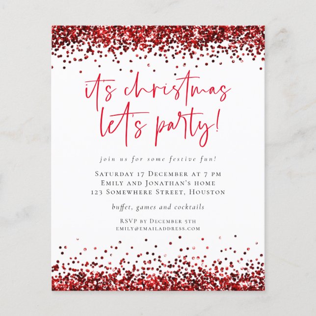 Flyer PAPEL | Red Gliter Christmas Lets Party White (Frente)