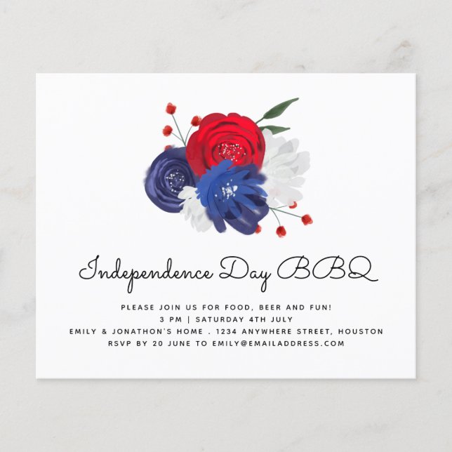 Flyer PAPEL | Red White Blue Florals 4 de julho Convite  (Frente)