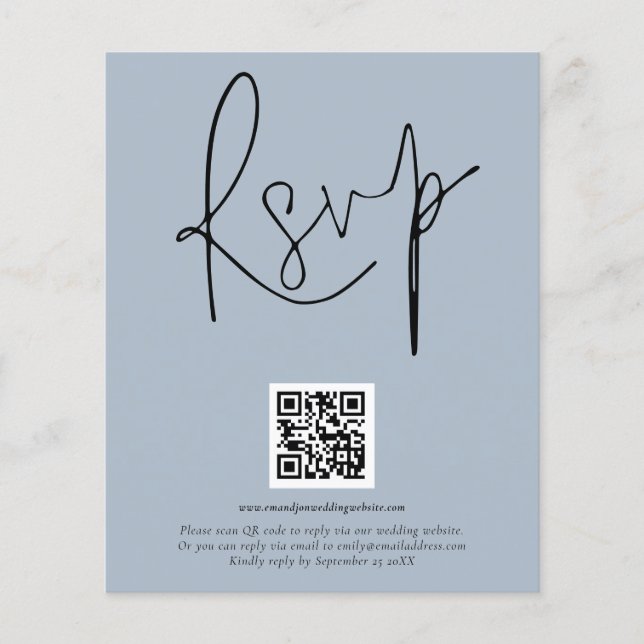 Flyer PAPEL | RSVP Azul Dusty com Script de Código QR (Frente)