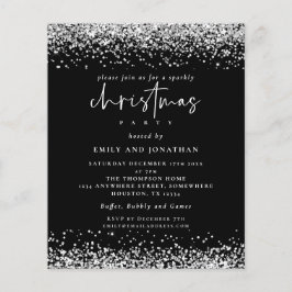 Flyer PAPEL Silver Glitter Festa de Natal Black Invite