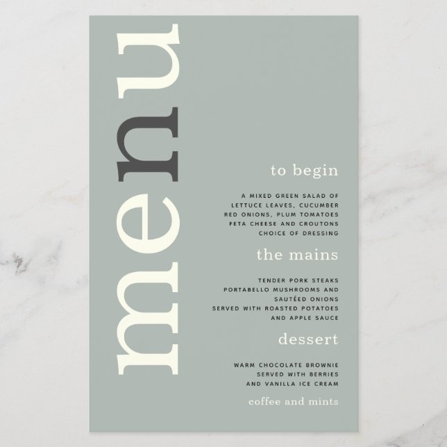Flyer PAPEL | Simple Sage Ivory Typografia WedMenu (Frente)