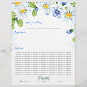 Flyer Papelarias Florais Margarida Azul e Branco Receita