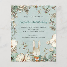 Flyer PAPER Cute Bunny Foliage 2nd Birthday Boy Invite