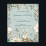 Flyer PAPER Cute Bunny Foliage 2nd Birthday Boy Invite<br><div class="desc">PAPER Cute Bunny Floral Foliage 2nd Birthday Boy Invite. A great value PAPER (not card) alternative in SMALLER 4.5” x 5.6” supplied WITHOUT envelopes. (Standard A6 size envelopes are the closest fit). Woodland charm with a bunny holding carrots and florals and foliage on a powder blue background. Easily personalise the...</div>