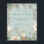 Flyer PAPER Cute Bunny Foliage 2nd Birthday Boy Invite<br><div class="desc">PAPER Cute Bunny Floral Foliage 2nd Birthday Boy Invite. A great value PAPER (not card) alternative in SMALLER 4.5” x 5.6” supplied WITHOUT envelopes. (Standard A6 size envelopes are the closest fit). Woodland charm with a bunny holding carrots and florals and foliage on a powder blue background. Easily personalise the...</div>