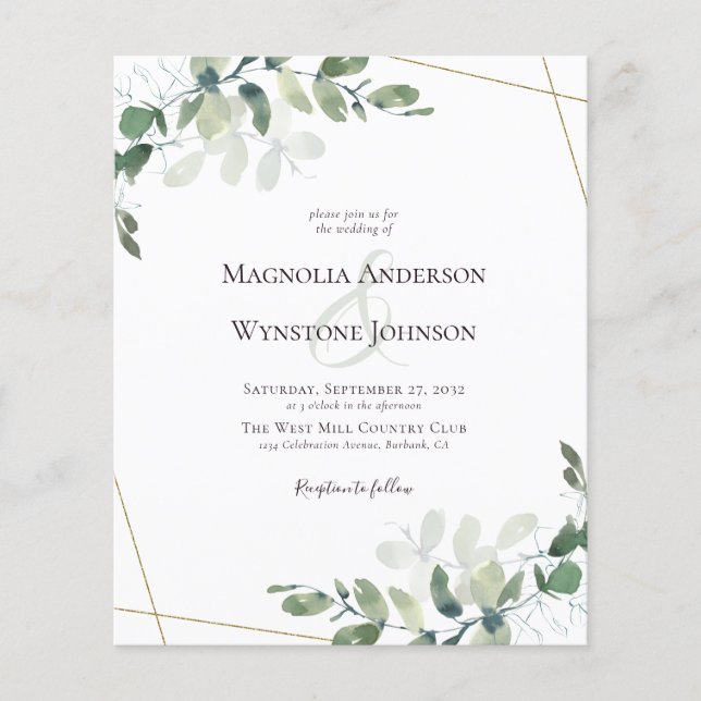 Flyer PAPER Eucalyptus Greenery Gold Wedding Invitation (Frente)