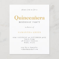PAPER Gold Black Text Quinceañera Birthday Invite