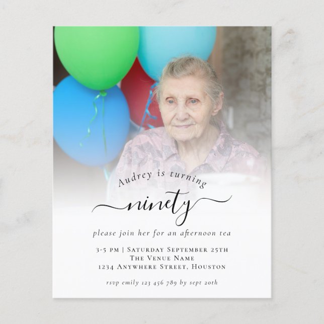 Flyer PAPER Photo Script 90th Birthday Party Invitation (Frente)