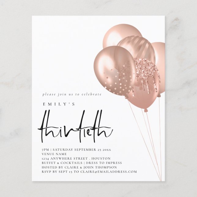 Flyer PAPER Rose Gold Balloons QR Code 30th Party (Frente)